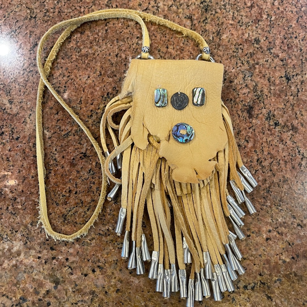 Native American Southwest Deerskin Handmade fringe medicine bag, necklace, pouch